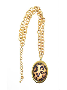 New Joan Rivers Gold Leopard Print Pendant Necklace